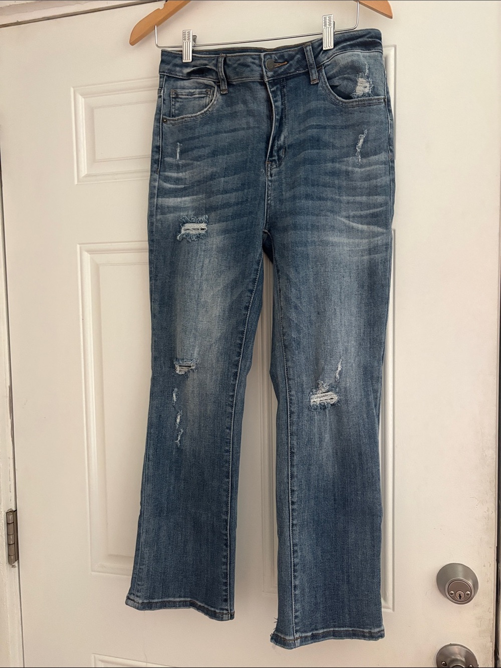 Women's Straight Leg Distressed Blue Jeans